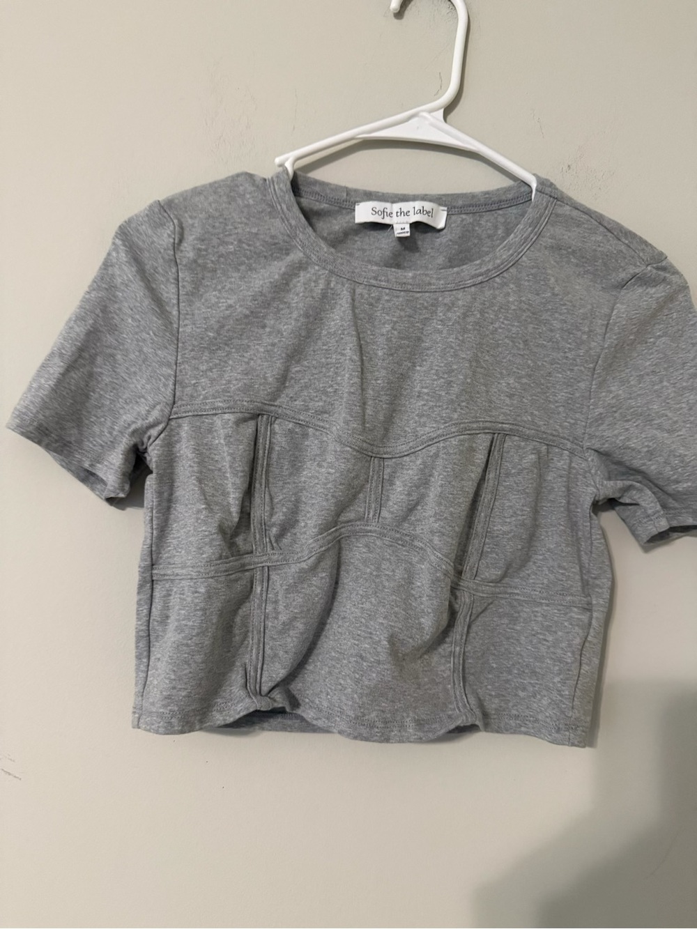 Sofie the Label Grey Cropped Stitch-Panel Tee